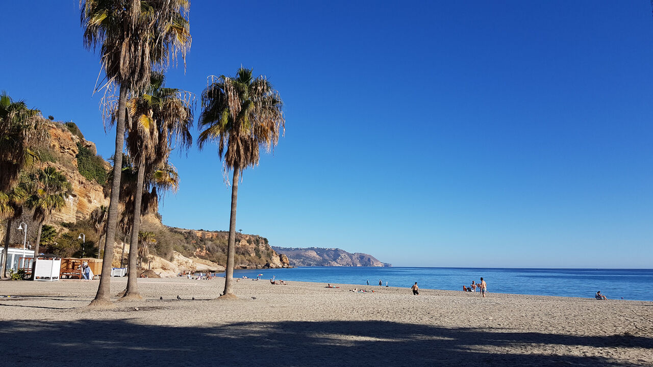 Playa Burriana and Balcón de Europa in Nerja